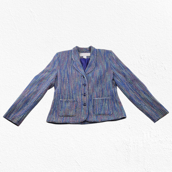 1990s Vintage Doncaster Multicolor Weave Tweed Blazer Jacket Size 8 USA Made - Picture 4 of 9